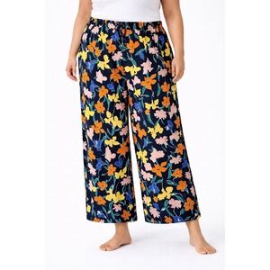Eloquii Elements Pants Womens 18/20 Floral Wide Leg Elastic Waist Rayon